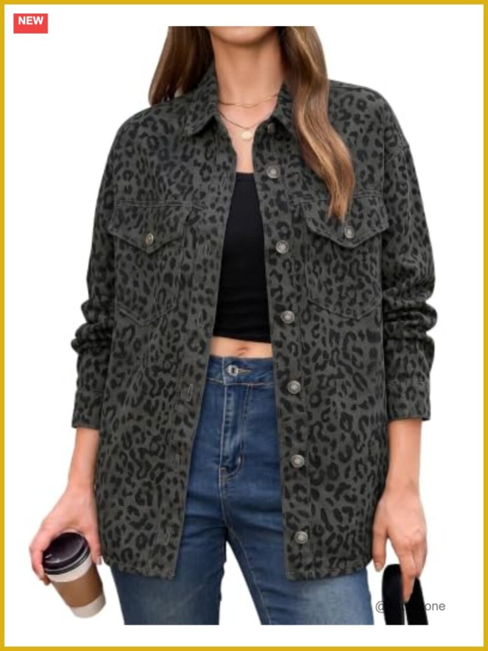 Leopard Print Oversized Denim Jacket Button Down Shacket